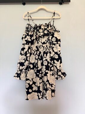 SHEIN Curve Black and Cream Floral Curvy Off-Shoulder Dress